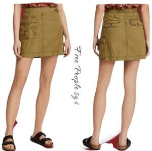 NWT Free People Erika Utility Cargo Mini Skirt Canteen Green Sz 6